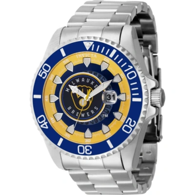 Invicta Mlb Milwaukee Brewers Quartz Men's Watch 43469 In Blue / Silver / White / Yellow