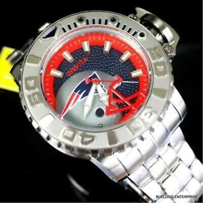 Pre-owned Invicta “ne Patriots-nfl” 58mm Sea Hunter Silvertone Bracelet Automatic Nice