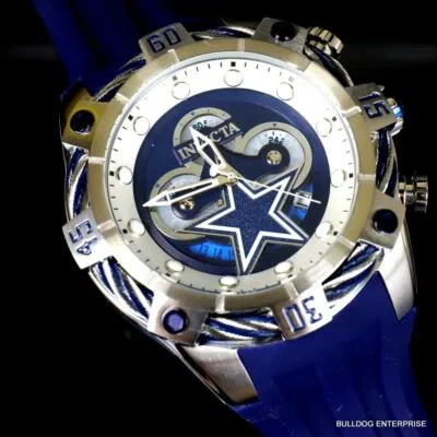 Pre-owned Invicta Nfl Dallas Cowbys Bolt Blue Chronograph Silicone Watch 52mm
