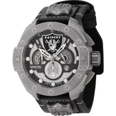 Pre-owned Invicta Nfl Las Vegas Raiders Chronograph Gmt Quartz Gunmetal Dial Men's Watch