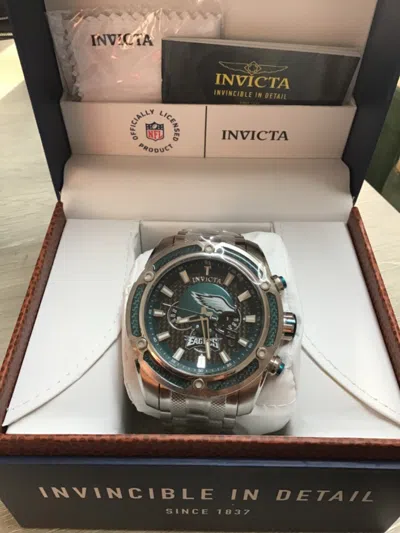 Pre-owned Invicta Nfl Philadelphia Eagles 52mm Carbon Fiber Chronograph Watch 41807 -