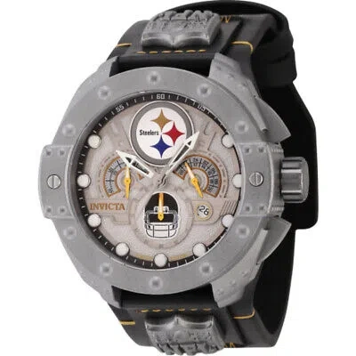 Pre-owned Invicta Nfl Pittsburgh Steelers Chronograph Gmt Quartz Gunmetal Dial Men's Watch