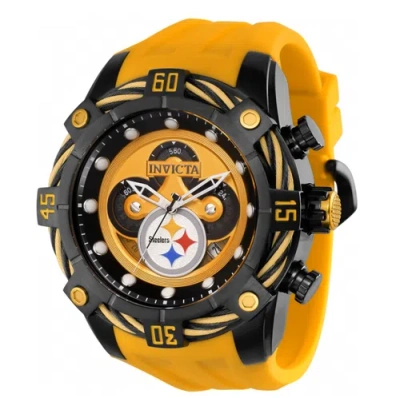 Pre-owned Invicta Nfl Pittsburgh Steelers Men's 52mm Silicone Chronograph Watch 35862