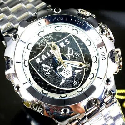 Pre-owned Invicta Nfl Reserve Venom Hybrid Fusion Las Vegas Raiders Steel Swiss Watch