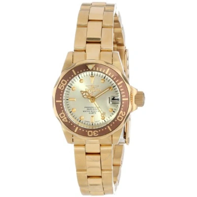 Invicta Pro Diver Champagne Dial 18kt Gold Ion-plated Ladies Watch 12527 In Brown / Champagne / Gold / Gold Tone