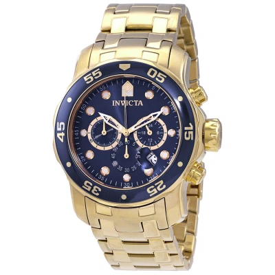 Invicta Pro Diver Chronograph Blue Dial 18kt Gold-plated Men's Watch 0073 In Blue / Gold / Gold Tone / Skeleton