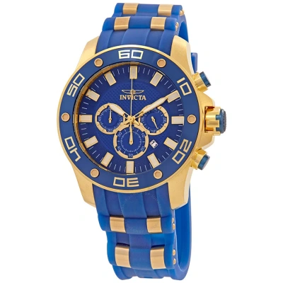 Invicta Pro Diver Chronograph Blue Dial Blue Silicone Men's Watch 26087 In Gold