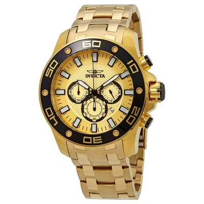 Invicta Pro Diver Chronograph Gold Dial Men's Watch 26079 In Black