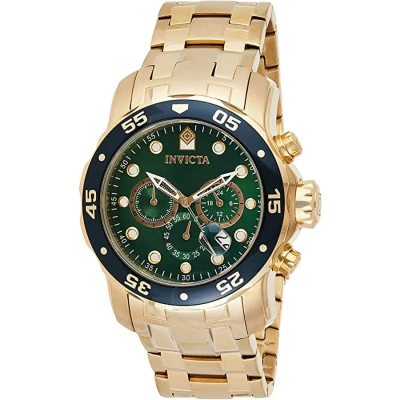 Invicta Pro Diver Chronograph Green Dial 18kt Gold-plated Men's Watch 0075 In Gold / Gold Tone / Green / Skeleton