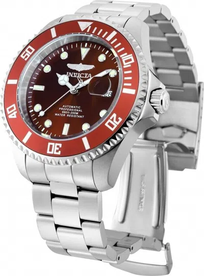 Pre-owned Invicta Pro Diver Men's Red Dial Date Automatic Stainless Steel Bracelet Watch