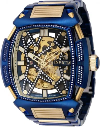 Pre-owned Invicta Rare  Men's Diamond Ed. 1.03ctw Diablo 53mm Blue Gold Skeleton Watch