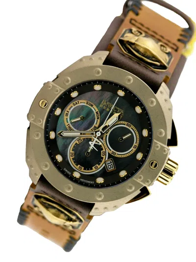 Pre-owned Invicta Reserve Armour 44729 Akula Swiss Chronograph Watch Leather Mop 52mm