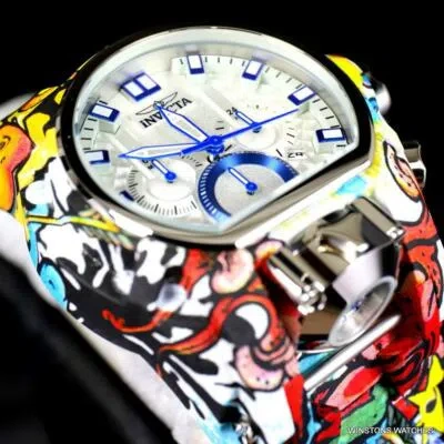 Pre-owned Invicta Reserve Bolt Zeus Magnum Graffiti Steel Blue Swiss Mvt Watch 52mm