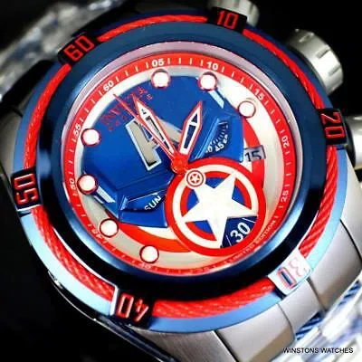 Pre-owned Invicta Reserve Bolt Zeus Marvel Captain America 52mm Steel Swiss Mvt Watch
