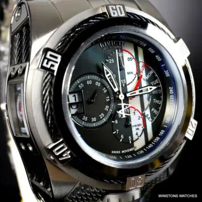 Pre-owned Invicta Reserve Bolt Zeus Tria Swiss Mvt Steel Black Mop 3 Dials Watch 56mm