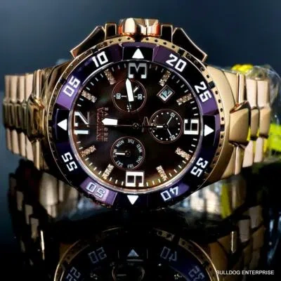 Pre-owned Invicta Reserve Excursion Rose Gold Plated Aubergine Mop Diamond Swiss Watch