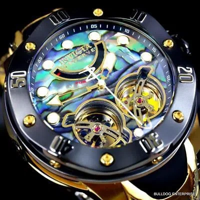 Pre-owned Invicta Reserve Kraken Double Open Heart Automatic Abalone Gold Plated Watch