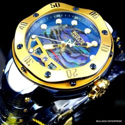 Pre-owned Invicta Reserve Kraken Swiss R150 Automatic Abalone Blue Steel Watch 52mm