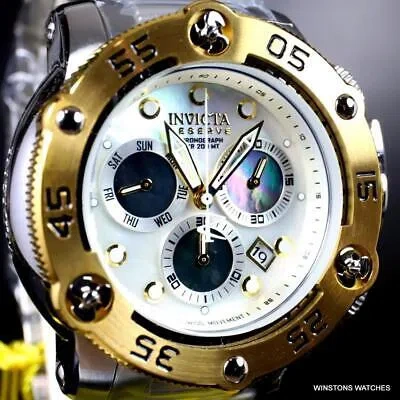 Pre-owned Invicta Reserve Sea Hunter Propeller Swiss Mvt Steel White Mop Watch 52mm