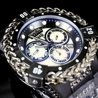 Pre-owned Invicta Reserve Shaq Hercules White Mop Black Steel Swiss Mvt Watch 56mm