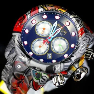 Pre-owned Invicta Reserve Venom Graffiti Swiss Mvt Gray Hydroplated Steel 52mm Watch