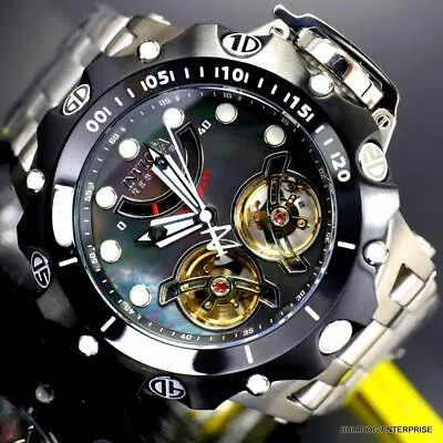 Pre-owned Invicta Reserve Venom Hybrid Double Open Heart Automatic Black Mop Watch