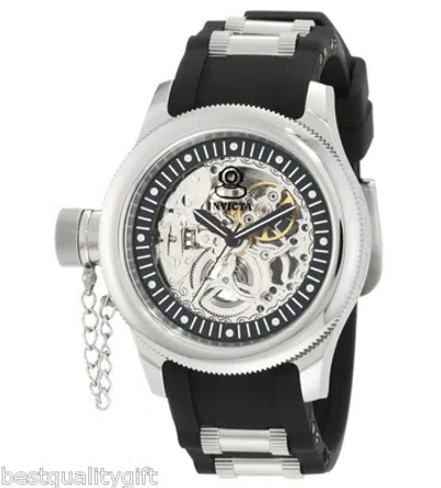 Pre-owned Invicta Russian Diver Black Rubber+silver Automatic Skeleton Left Han Watch 1824