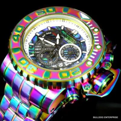 Pre-owned Invicta Sea Hunter Abalone Iridescent Steel 58mm Swiss Chronograph Watch