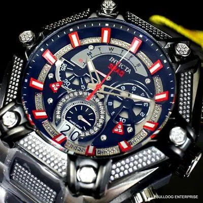 Pre-owned Invicta Shaq Bolt 1.4ctw Diamond Steel Swiss Mvt Chrono Black Red Watch 60mm
