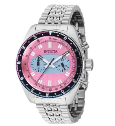 Pre-owned Invicta Speedway Monaco Men's 43mm Dual Time Pink / Blue Stainless Watch 43096