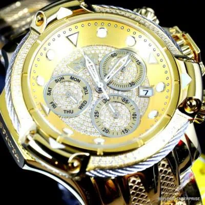 Pre-owned Invicta Subaqua Poseidon Bolt 1.29 Ctw Diamond Swiss Gold Plated 50mm Watch