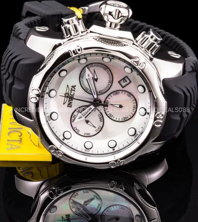 Pre-owned Invicta Venom Sea Dragon Silver Case Dial Chronograph 52mm Black Strap Mop Watch