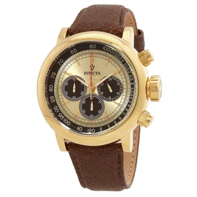 Invicta Vintage Chronograph Gold Dial Brown Leather Men's Watch 13058