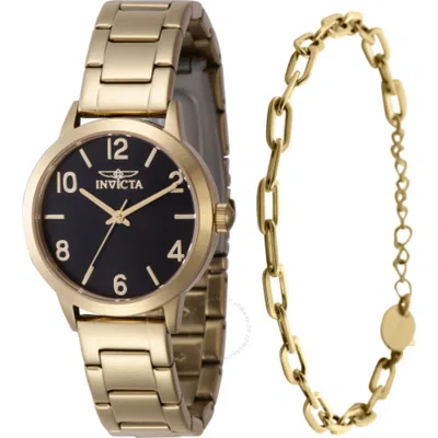 Invicta Wildflower Quartz Black Dial Ladies Watch 47273 With Bracelet In Gold