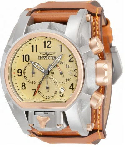 Pre-owned Invicta Zeus Magnum Dual Time Chrono Rose/silver Soft Leather Strap Watch
