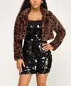 Invitee Bcx Juniors' Collared Animal Print Cropped Jacket In Brown