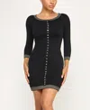 Invitee Juniors' 3/4-sleeve Crewneck Sweater Dress In Black