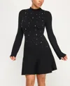 Invitee Juniors' Long Sleeve Asymmetric Skater Skirt Sweaterdress In Black