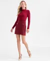 Invitee Juniors' Long-sleeve Sequin-skirt Sweater Dress In Burgundy