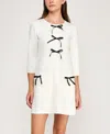 Invitee Juniors' Long Sleeve Ribbon Bows Sweater Dress In White