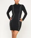 Invitee Juniors' Mock Neck Studded Short Sweater Dress In Black