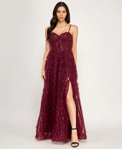 Invitee Women's Layered Corset Bodice Dress In Burgundy