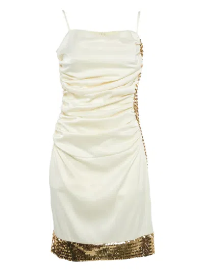 Pre-owned Invito Haute Couture Ruched Sequin Dress In White