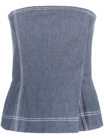 Ioana Ciolacu Contrasting-stitch Bustier Top In Blue