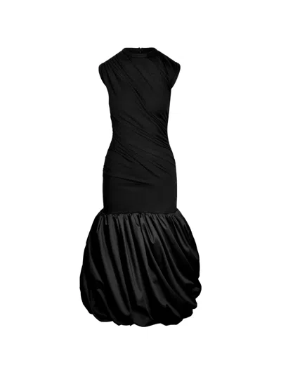 Ioana Ciolacu Ruched Balloon Midi Dress In Black