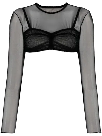 Ioana Ciolacu Semi-sheer Construction Cropped Top In Black