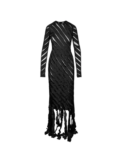 Ioana Ciolacu Spiral Fringed Maxi Dress In Black