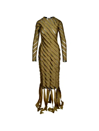 Ioana Ciolacu Spiral Fringed Midi Dress In Green