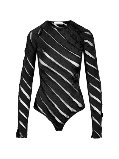 Ioana Ciolacu Spiral Sheer-panel Bodysuit In Black