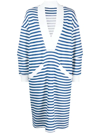 Ioana Ciolacu V-neck Striped Midi Dress In Blue